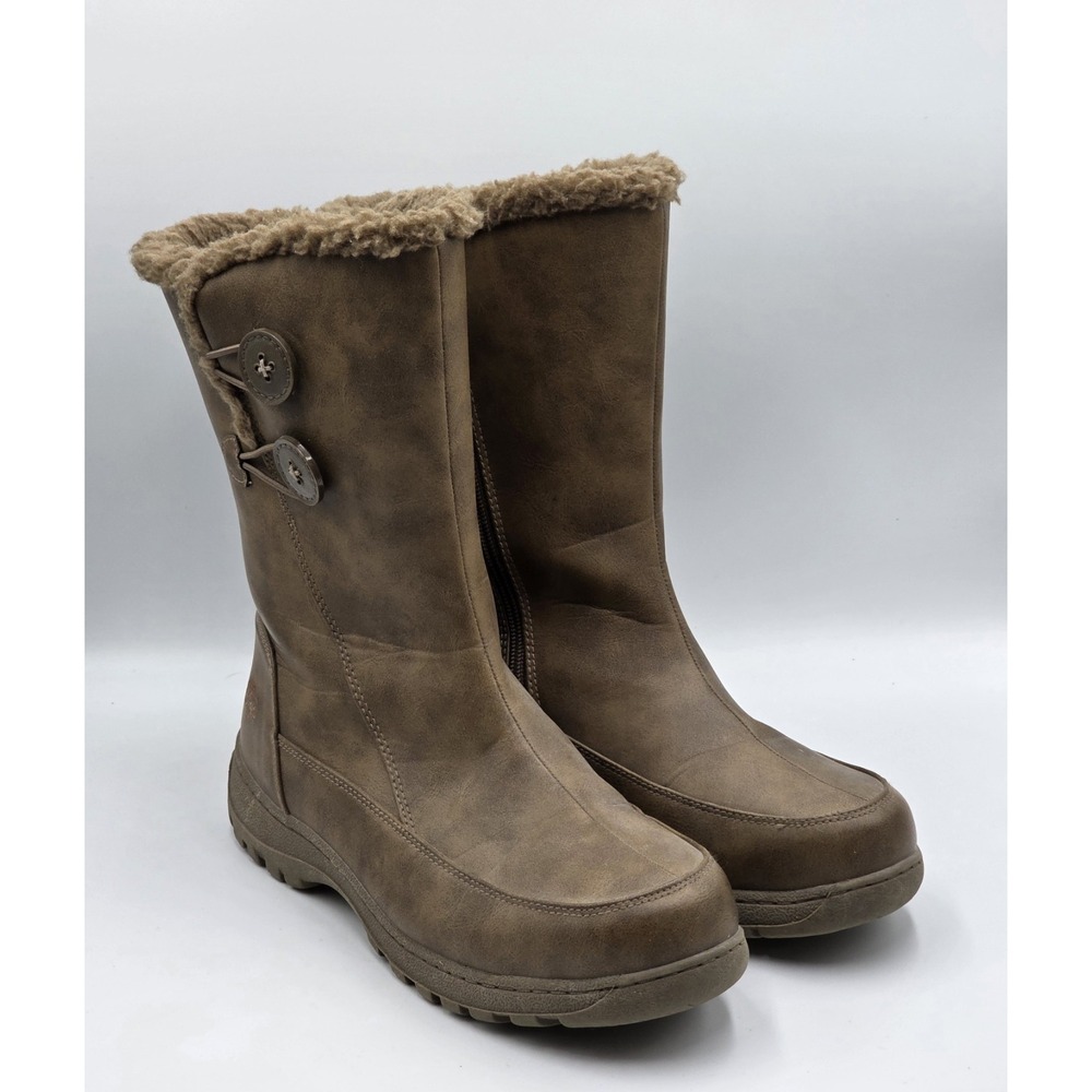 Totes Nala Womens 9M Brown Insulated Snow Boots Zip Winter Faux Leather